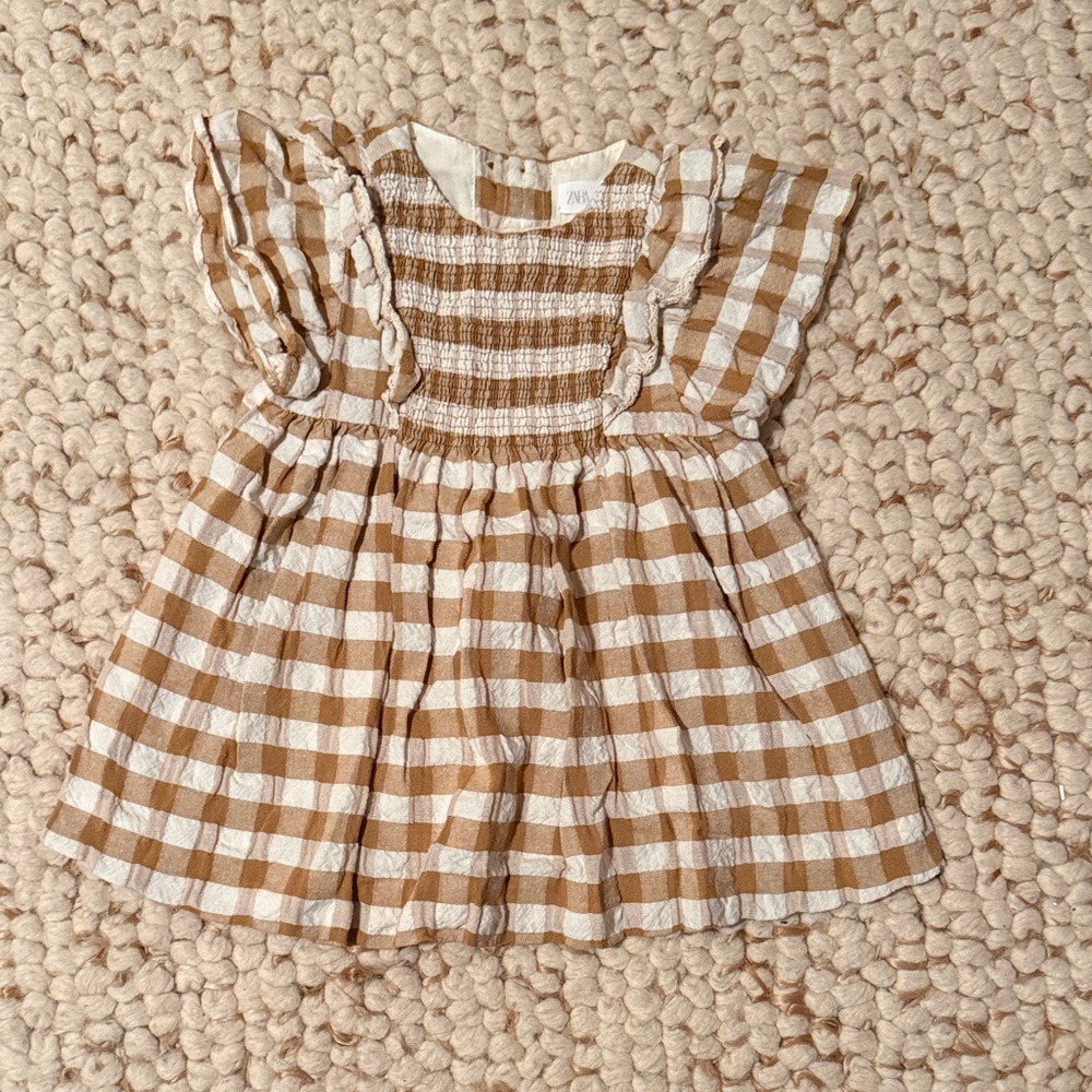 Zara Gingham Brown and White Dress